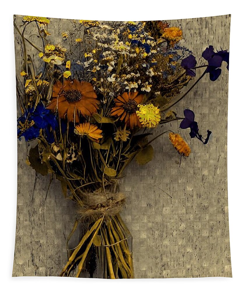 Wildflowers Tapestry featuring the mixed media Autumn Bouquet by Bonnie Bruno