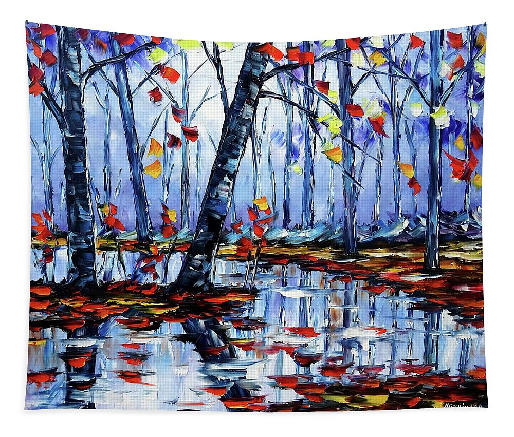 Golden Autumn Tapestry featuring the painting Autumn By The River by Mirek Kuzniar