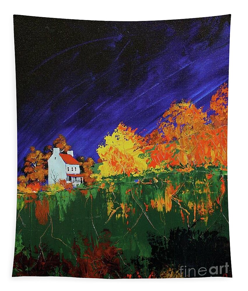 Landscape Tapestry featuring the painting Autumn FArmhouse by William Renzulli