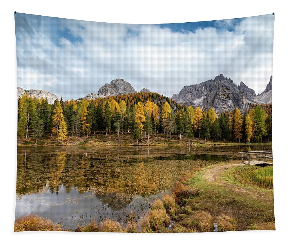 Autumn Tapestry featuring the photograph Autumn landscape with mountains and trees by Michalakis Ppalis