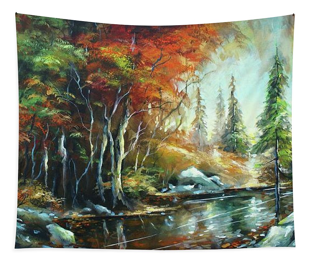 Landscape Tapestry featuring the painting Autumn Light by Michael Lang