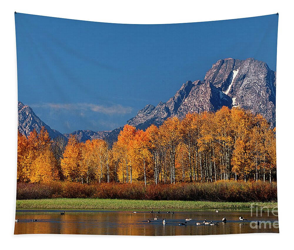 Dave Welling Tapestry featuring the photograph Autumn Oxbow Bend Grand Tetons National Park Wyoming by Dave Welling