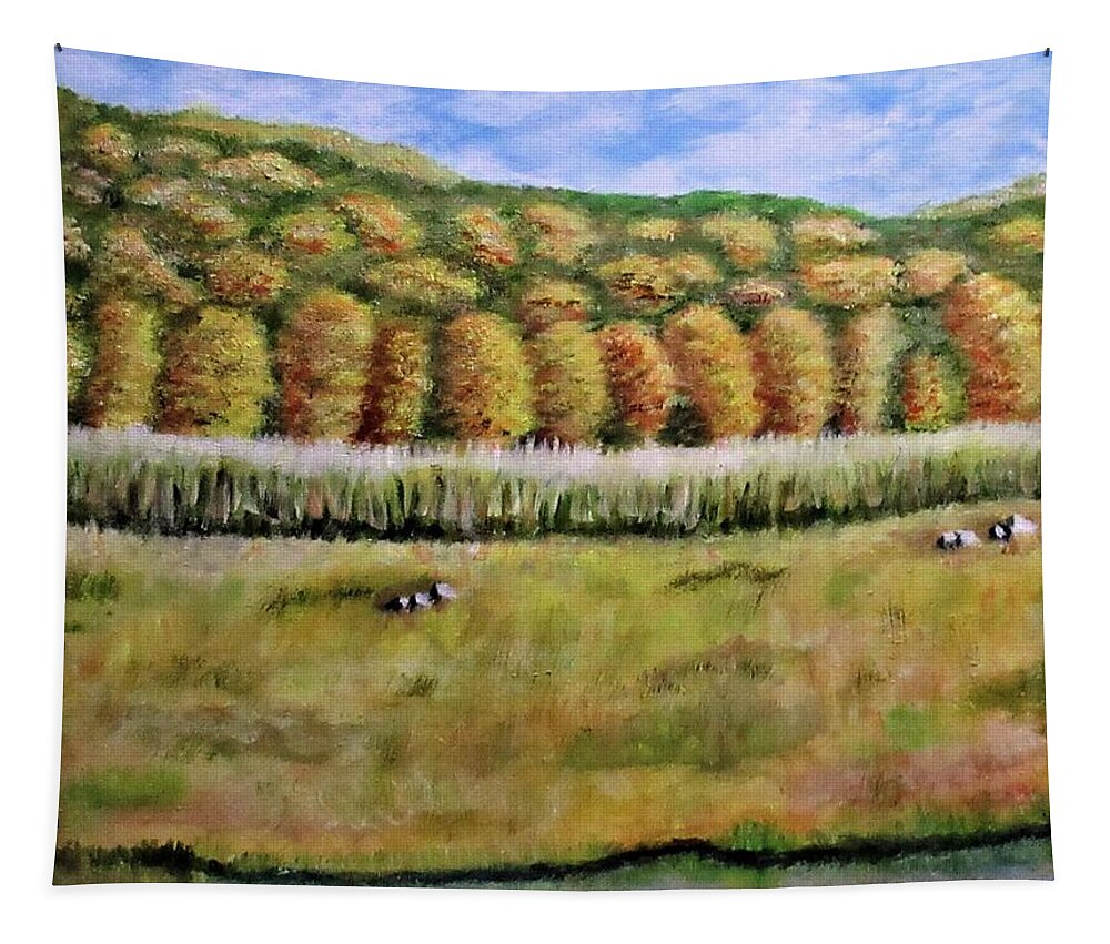 Landscape Tapestry featuring the painting Autumn Pillars by Gregory Dorosh