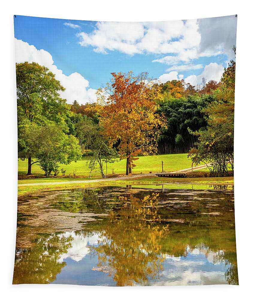 Blairsville Tapestry featuring the photograph Autumn Reflections at the Lake II by Debra and Dave Vanderlaan