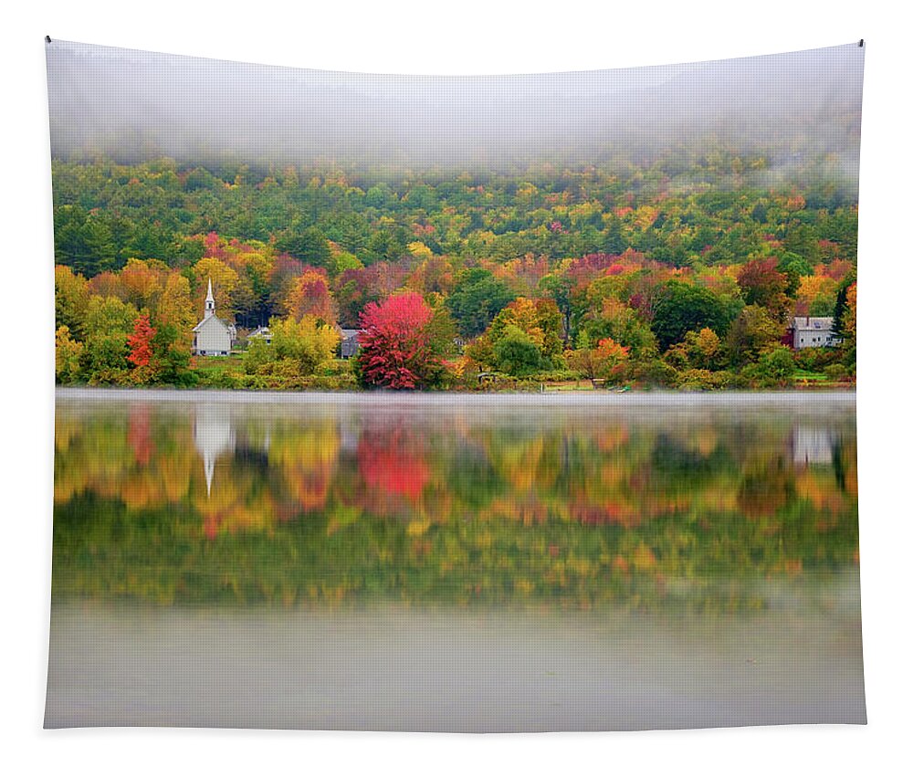 New Hampshire Tapestry featuring the photograph Autumn Reflections, Eaton, NH. by Jeff Sinon