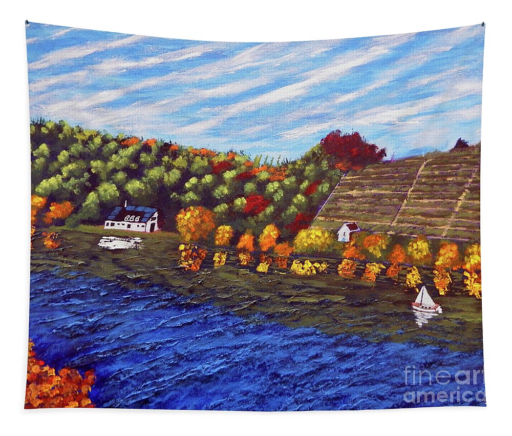 Fall Tapestry featuring the painting Autumn River Reflections by Frank Littman