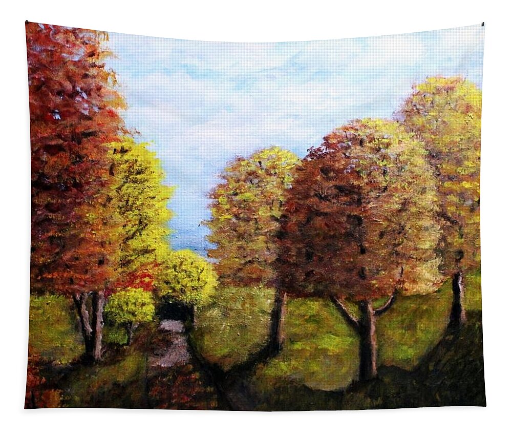 Landscape Tapestry featuring the painting Autumn Scene by Gregory Dorosh