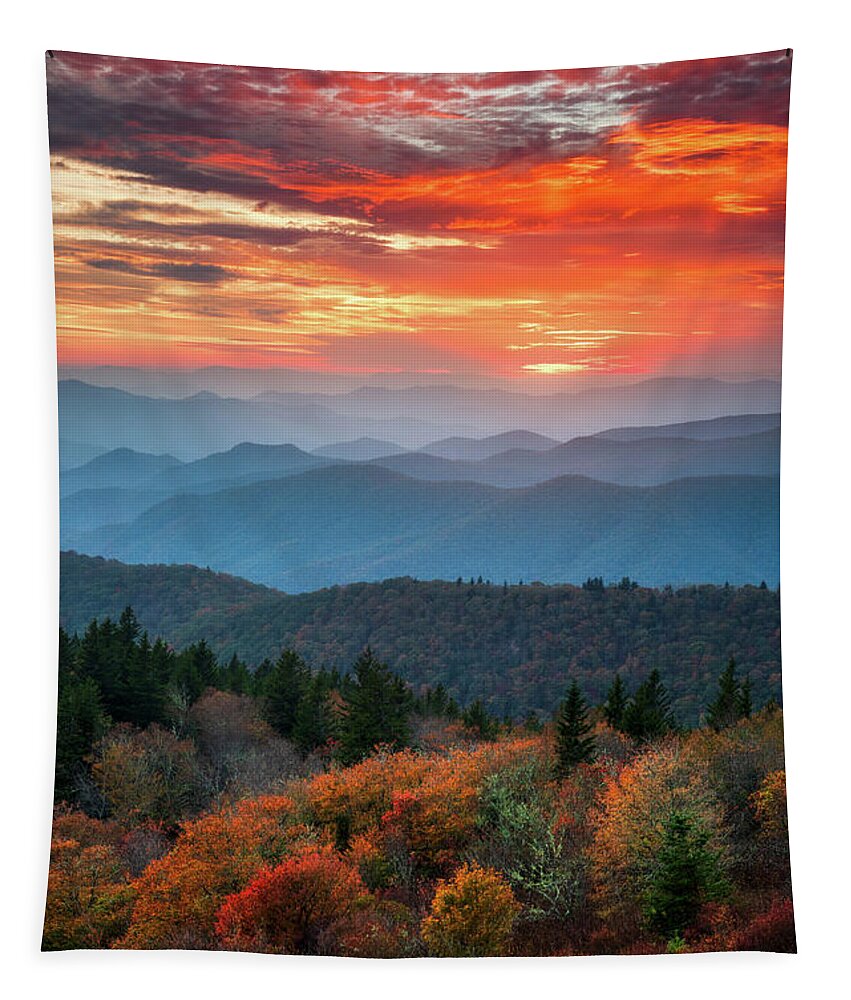 Autumn Tapestry featuring the photograph Autumn Sunset NC Blue Ridge Mountains Landscape Photography Asheville North Carolina Scenic Outdoors by Dave Allen