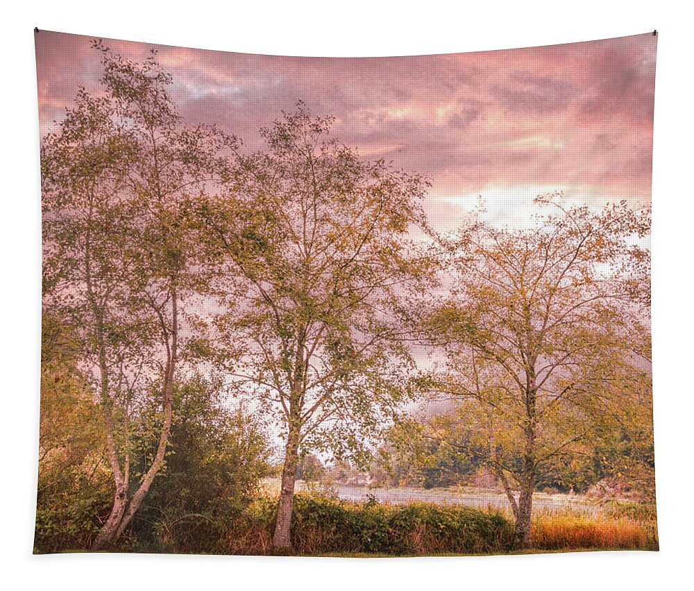 Mountains Tapestry featuring the photograph Autumn Trees on the Edge of the Lake by Debra and Dave Vanderlaan