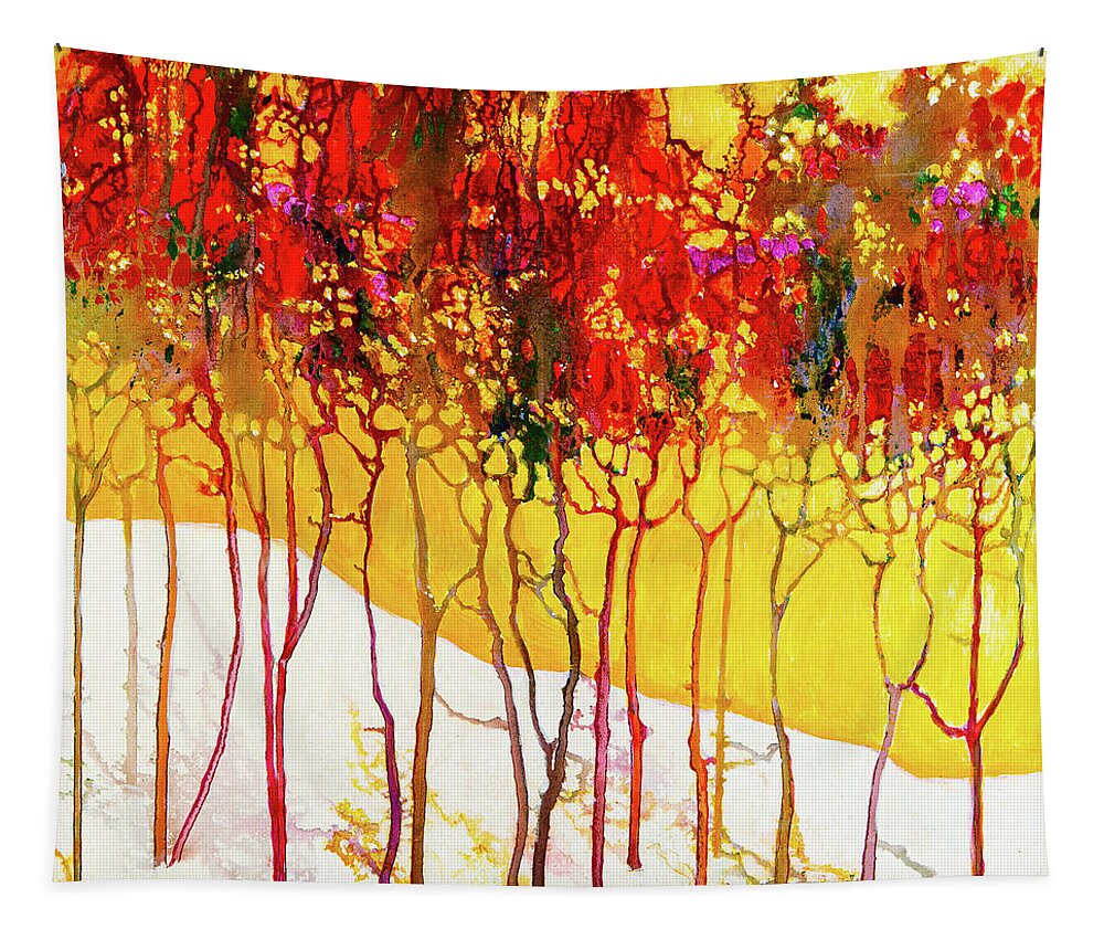 Abstract Tapestry featuring the digital art Autumns Last Mosaic - Abstract Contemporary Acrylic Painting by Sambel Pedes
