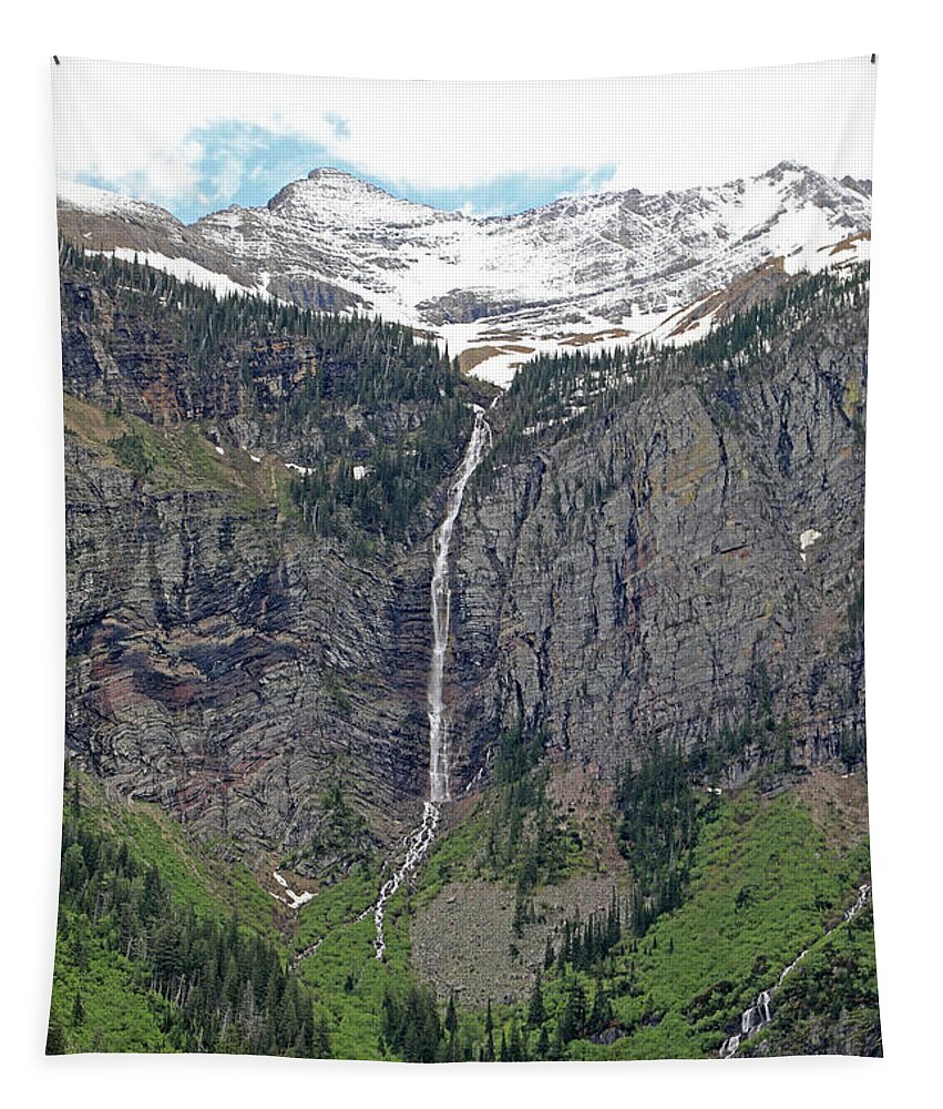 Avalanche Falls Tapestry featuring the photograph Avalanche Falls - Glacier National Park by Richard Krebs