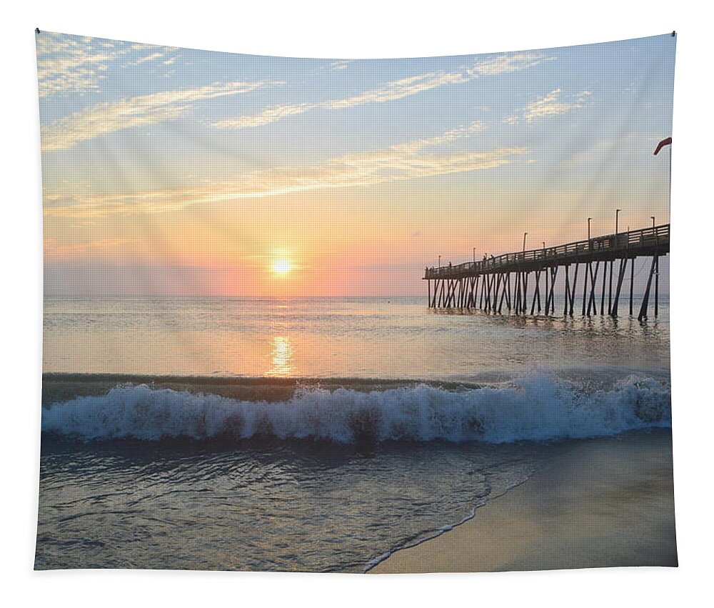 Obx Sunrise Tapestry featuring the photograph Avalon Pier 7/13 by Barbara Ann Bell