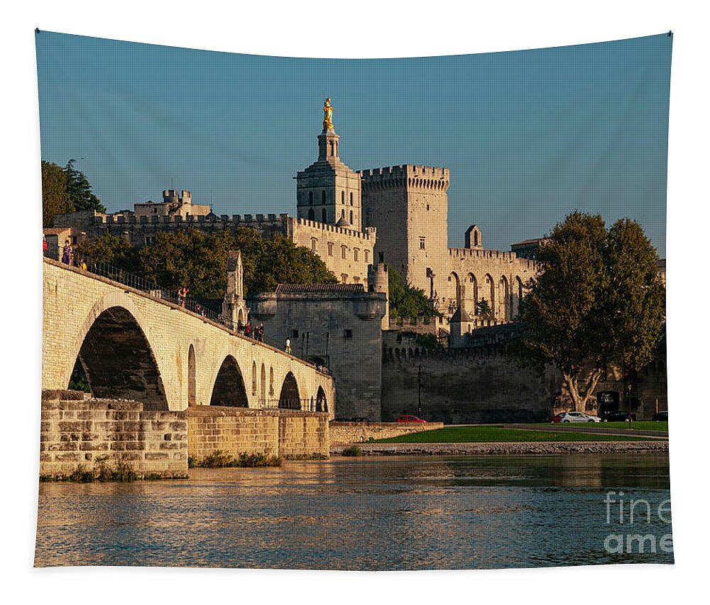 Avignon Tapestry featuring the photograph Avignon Bridge - Palace - Cathedral by Bob Phillips