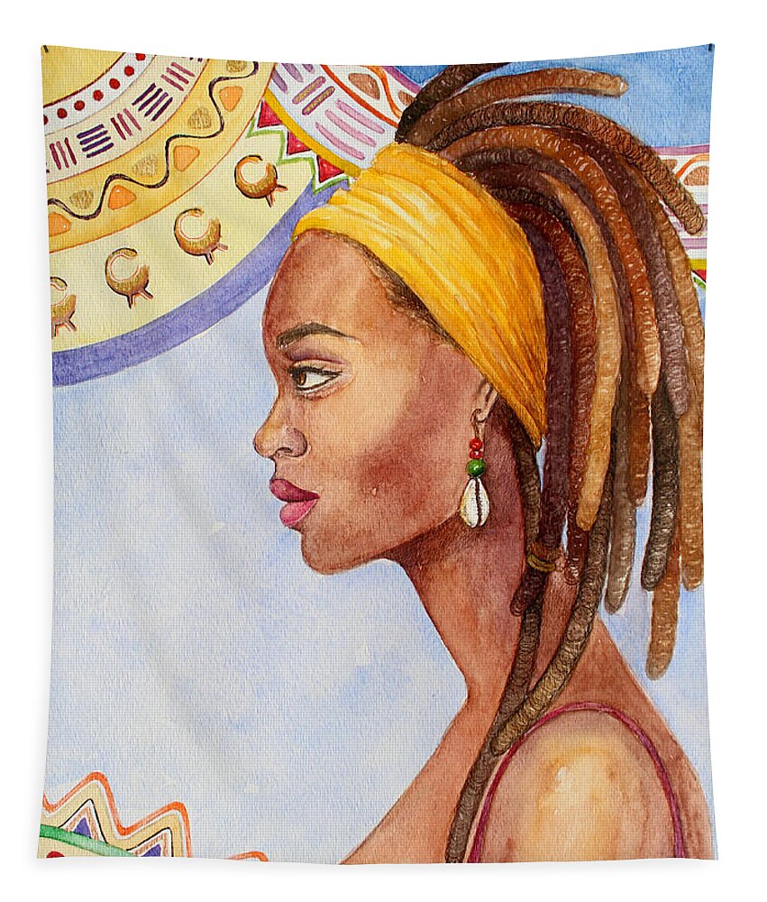 #africa #africanart #africanartists #africanartwork #africanpaintings #trueafricanart #onlinegallery Tapestry featuring the painting Aware by Mahlet