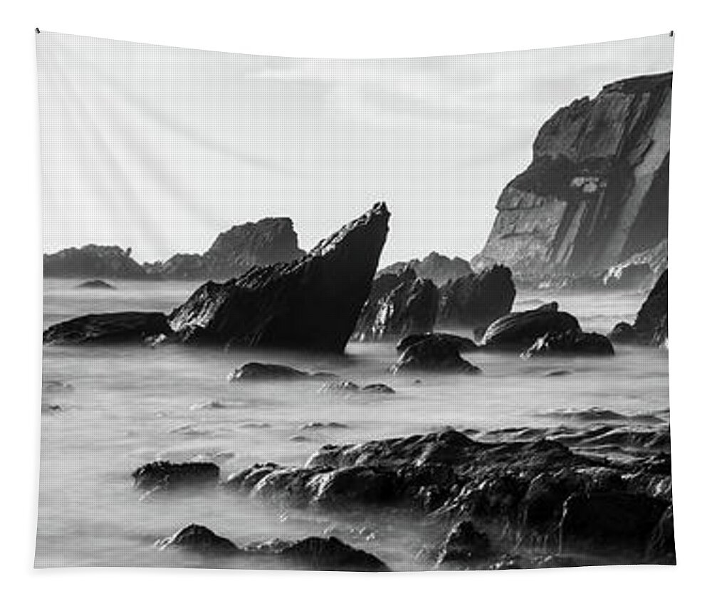Devon Tapestry featuring the photograph Ayrmer Cove South Hams Deven south west coast path black and white 4 by Sonny Ryse