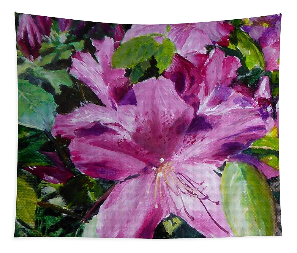 Flower Tapestry featuring the painting Azaleas by Merana Cadorette