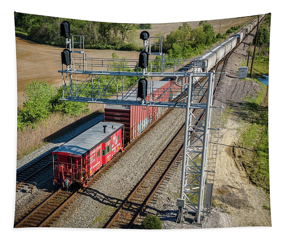 Railroad Tapestry featuring the photograph B and O 185th Anniversary Caboose northbound at Princeton Indiana by Jim Pearson