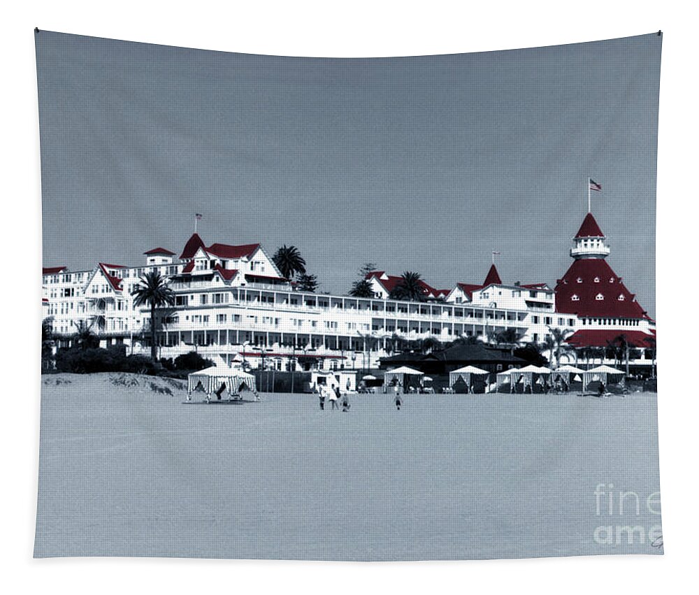 Glenn Mcnary Tapestry featuring the photograph B W Hotel Del Coronado with Red Roof by Glenn McNary
