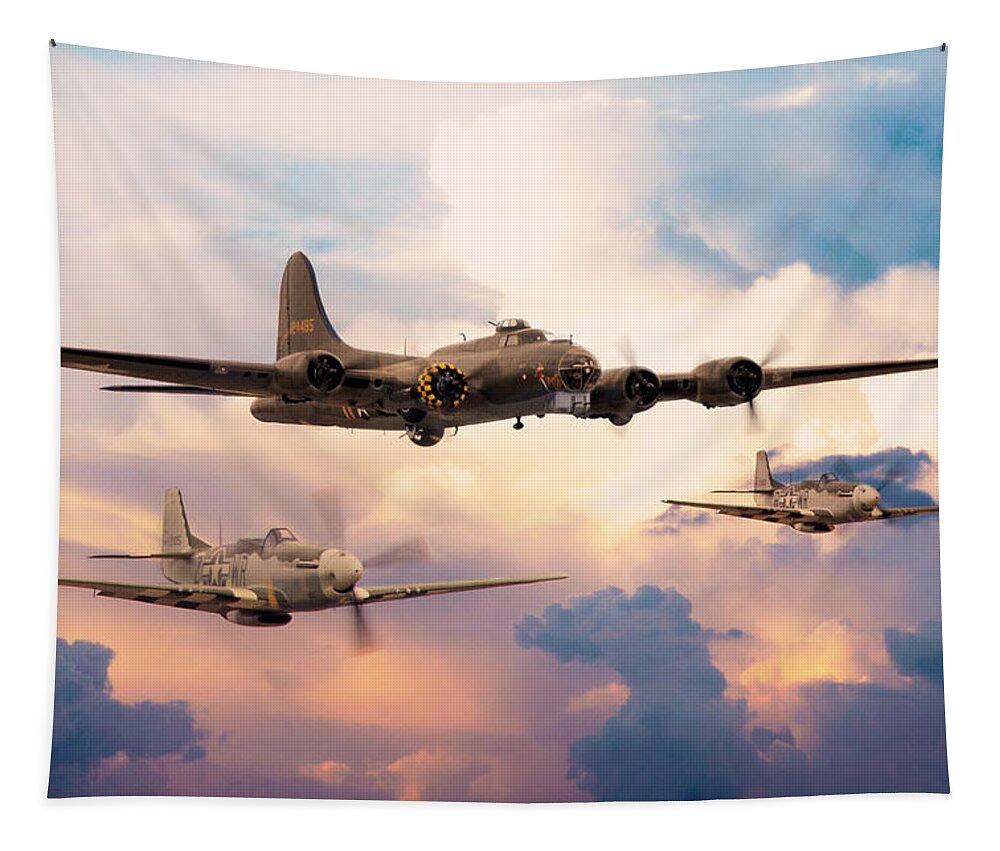 B17 Flying Fortress Tapestry featuring the digital art B17 Bomber and Little Friends by Airpower Art