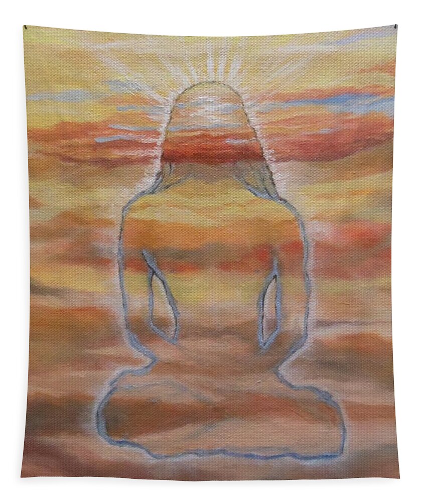 Babaji Tapestry featuring the painting Babaji Dissolving in Light by Holly Stone
