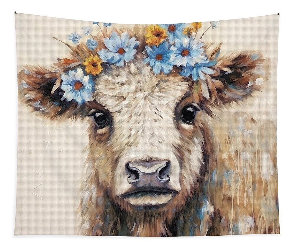 Bison Tapestry featuring the painting Baby Bison by Tina LeCour