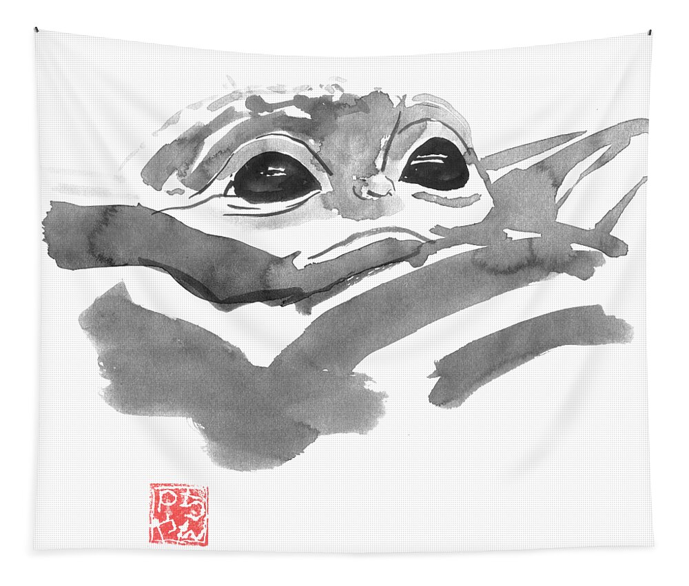 Baby Yoda Tapestry featuring the drawing Baby Yoda by Pechane Sumie