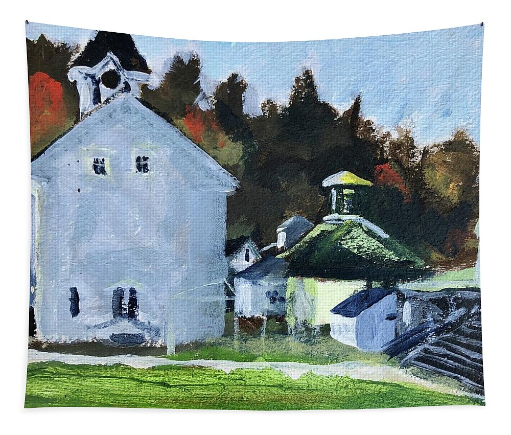 New England Tapestry featuring the painting Back of Town Hall by Cyndie Katz