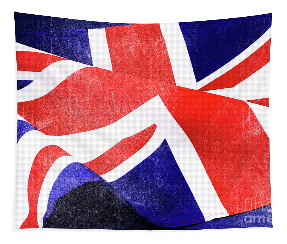 Grunge Tapestry featuring the photograph Background close up of British Union Jack flag for Great Britain by Milleflore Images