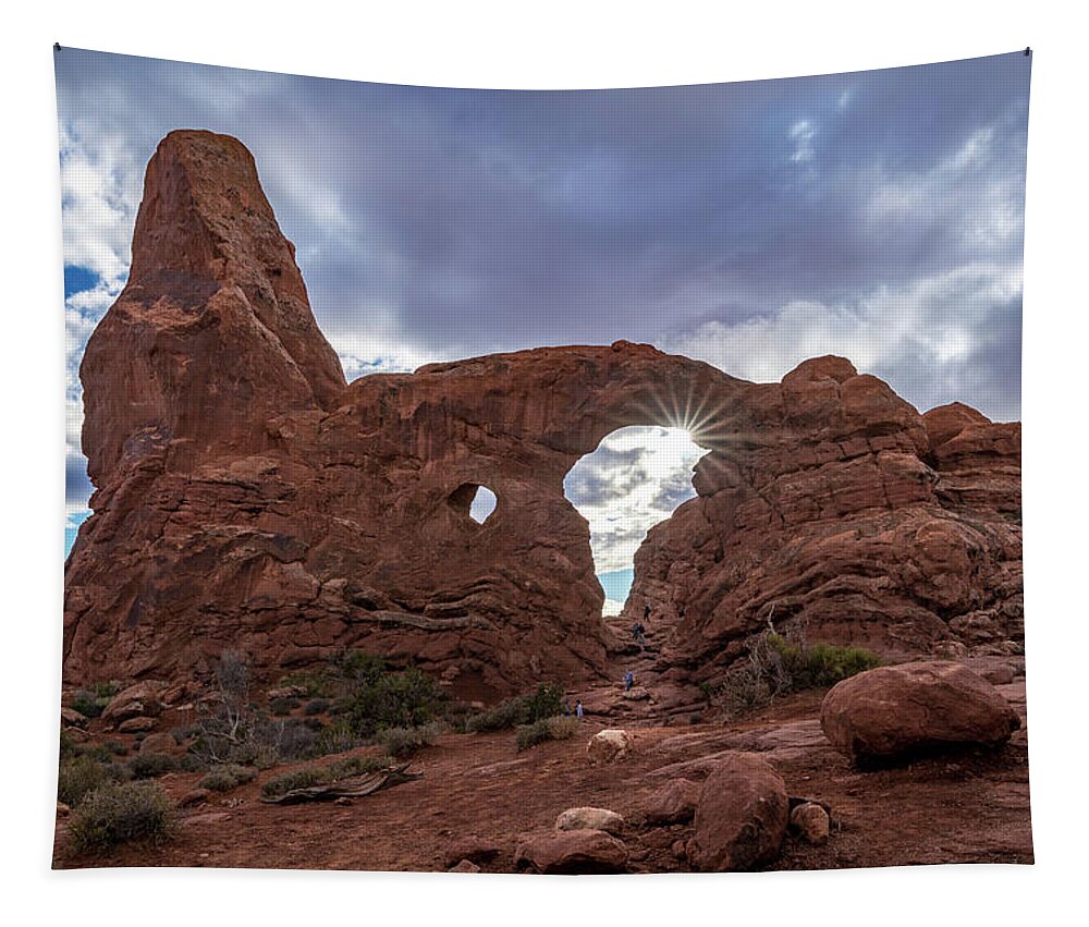 Arches National Park Tapestry featuring the photograph Backlit Turret Arch Before Sunset by Andy Konieczny