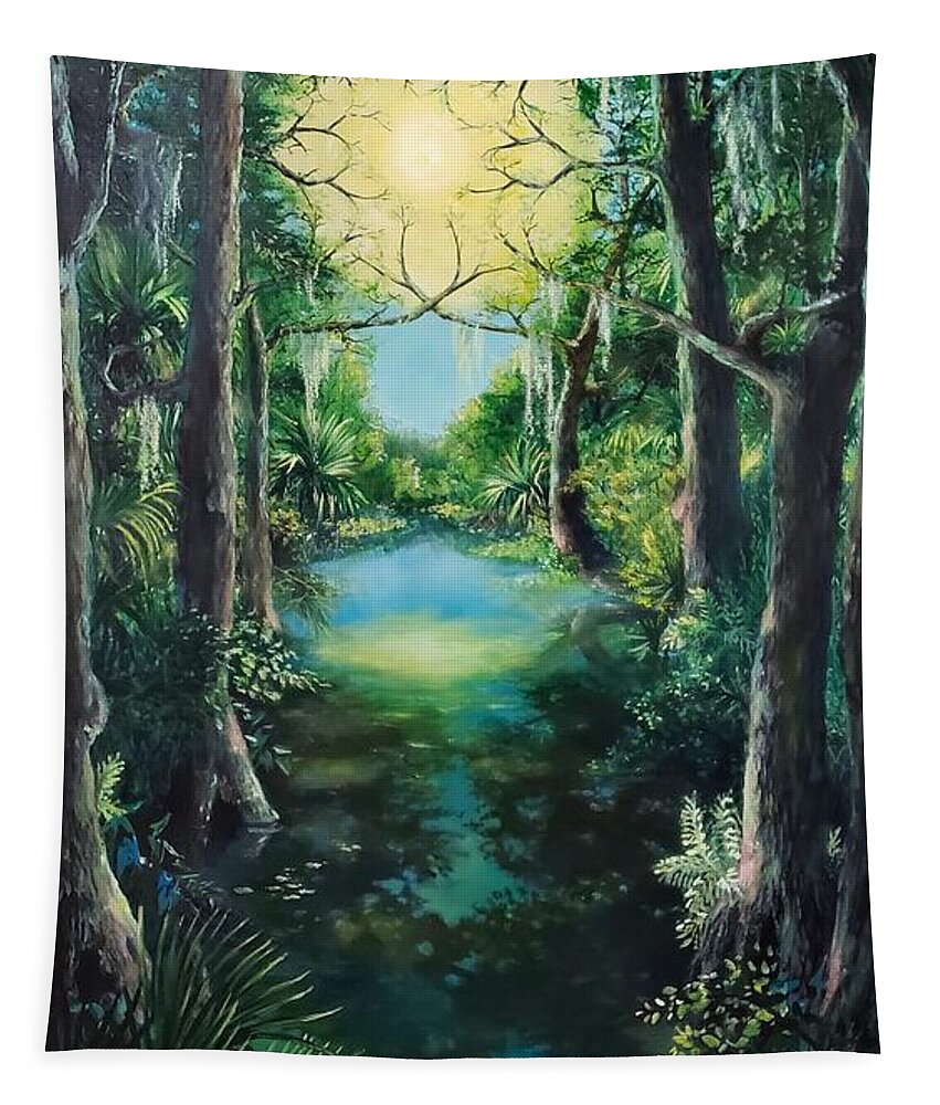 Backwater Tapestry featuring the painting Backwater Cathedral by Merana Cadorette