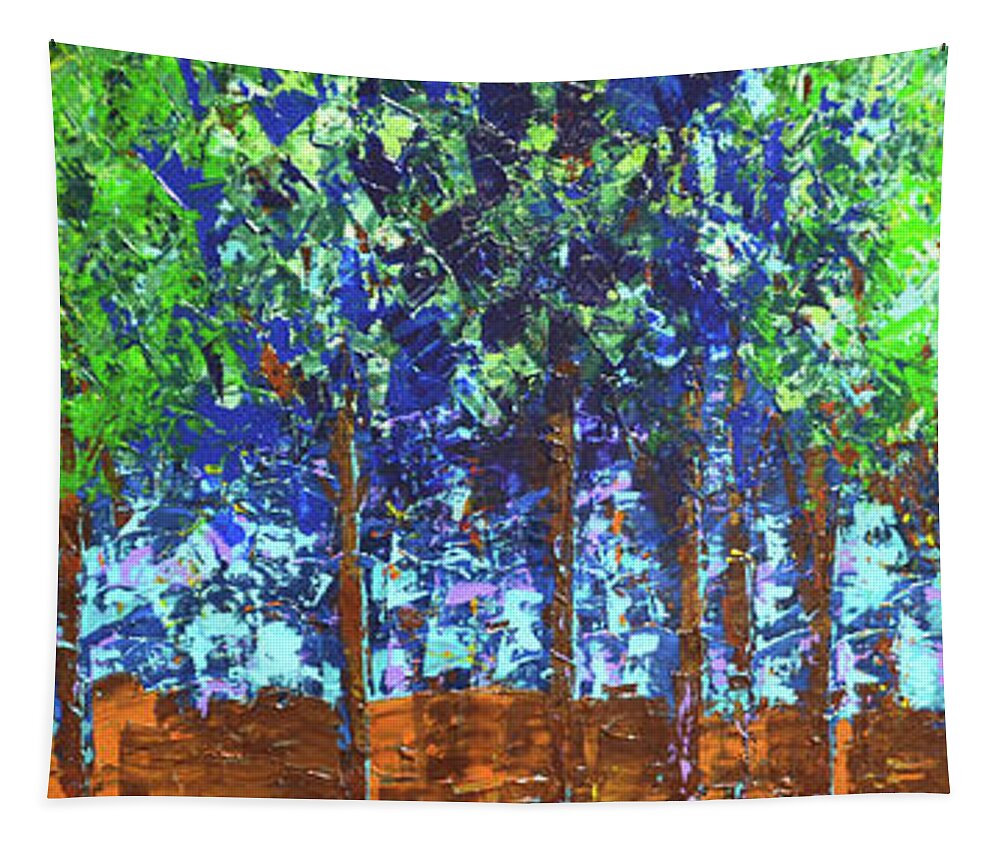  Tapestry featuring the painting Backyard Trees by Linda Bailey