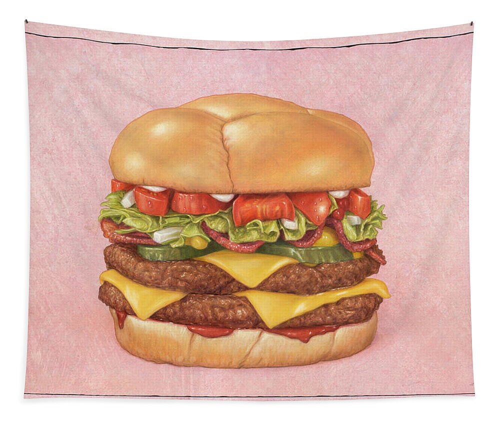 Burger Tapestry featuring the painting Bacon Double Cheeseburger by James W Johnson