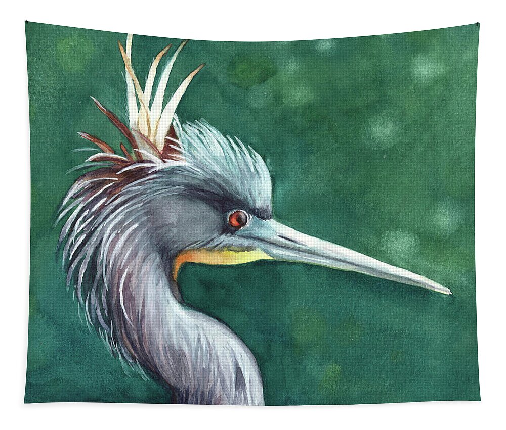 Bird Tri-colored Heron Tapestry featuring the painting Bad Hair Day by Vicki B Littell
