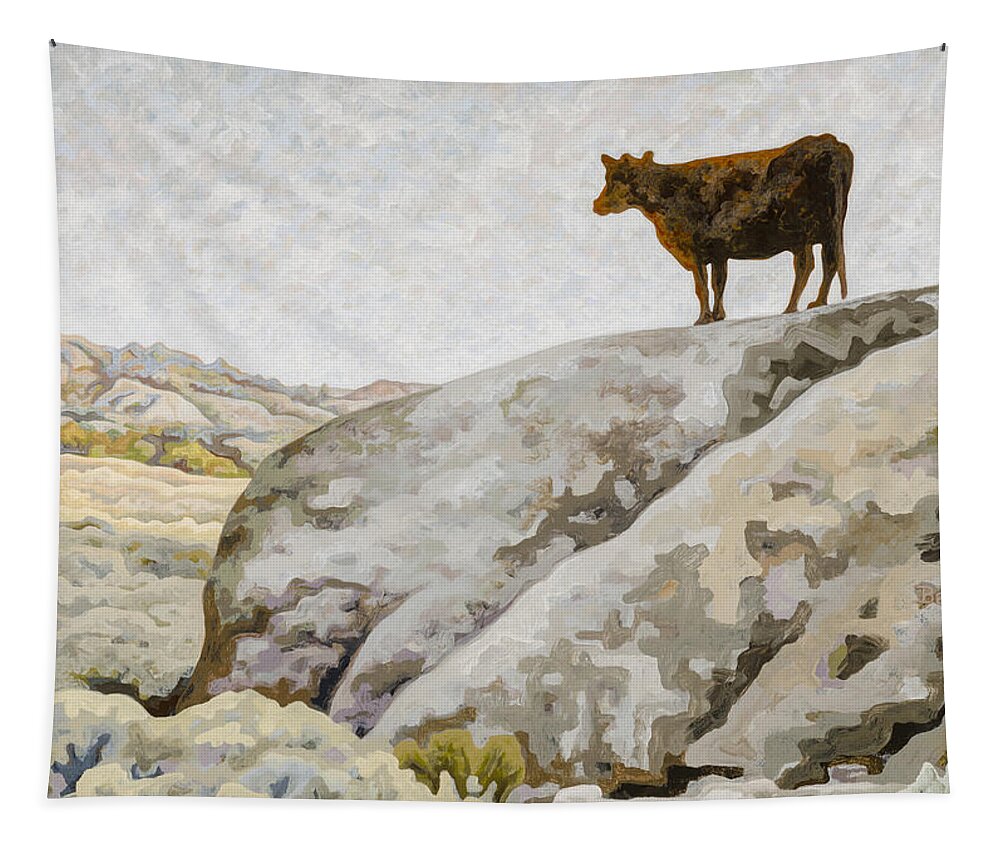 Dale Beckman Tapestry featuring the painting Badlands Cow by Dale Beckman