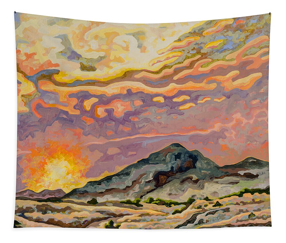 Badlands Tapestry featuring the painting Badlands Sunset by Dale Beckman
