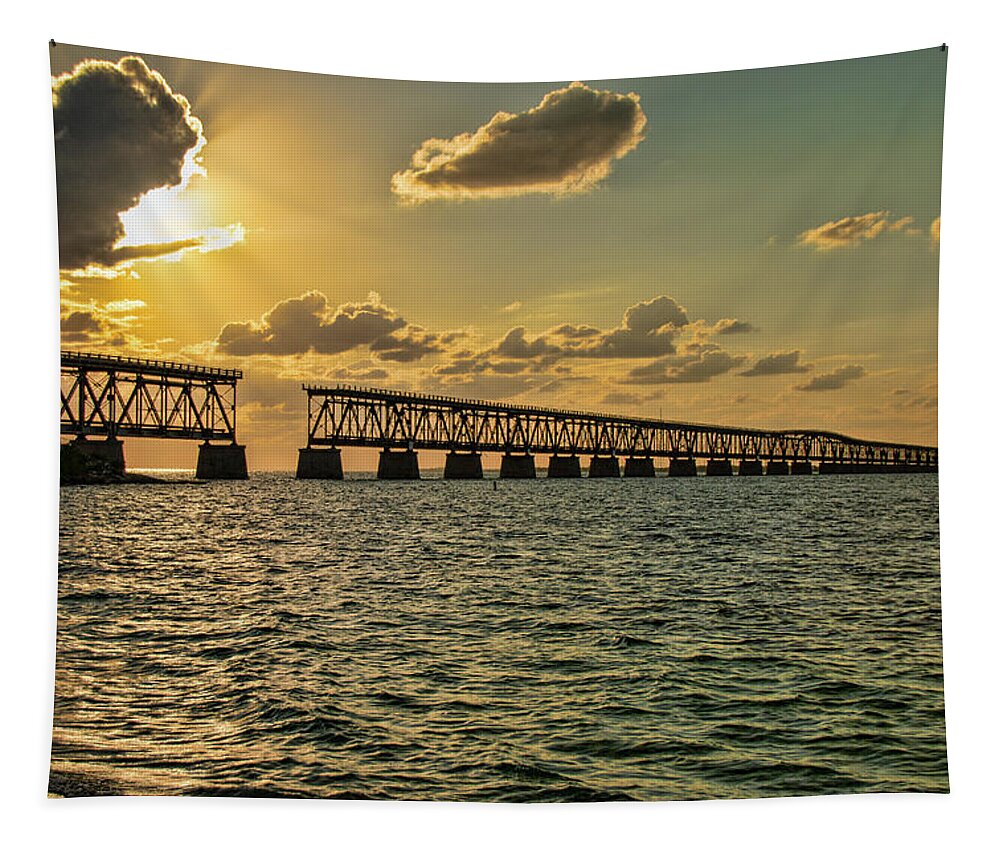 Abandoned Tapestry featuring the photograph Bahia Honda Bridge At Sunset by Kristia Adams
