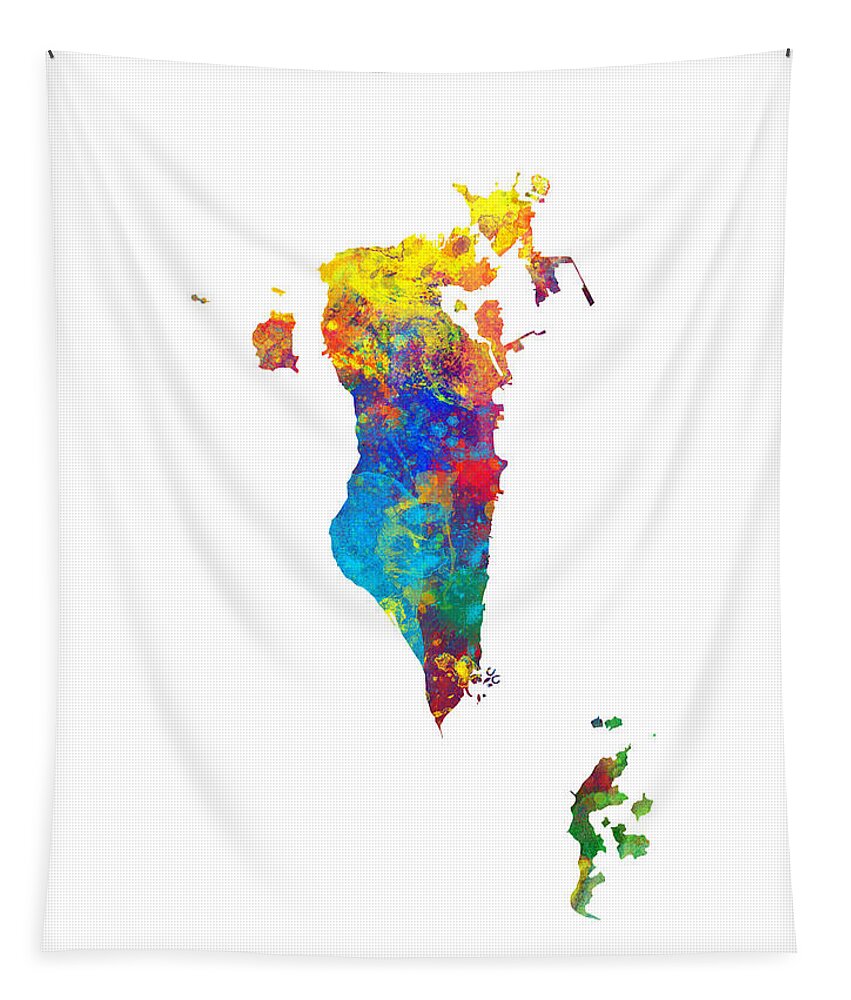Bahrain Tapestry featuring the digital art Bahrain Watercolor Map by Michael Tompsett