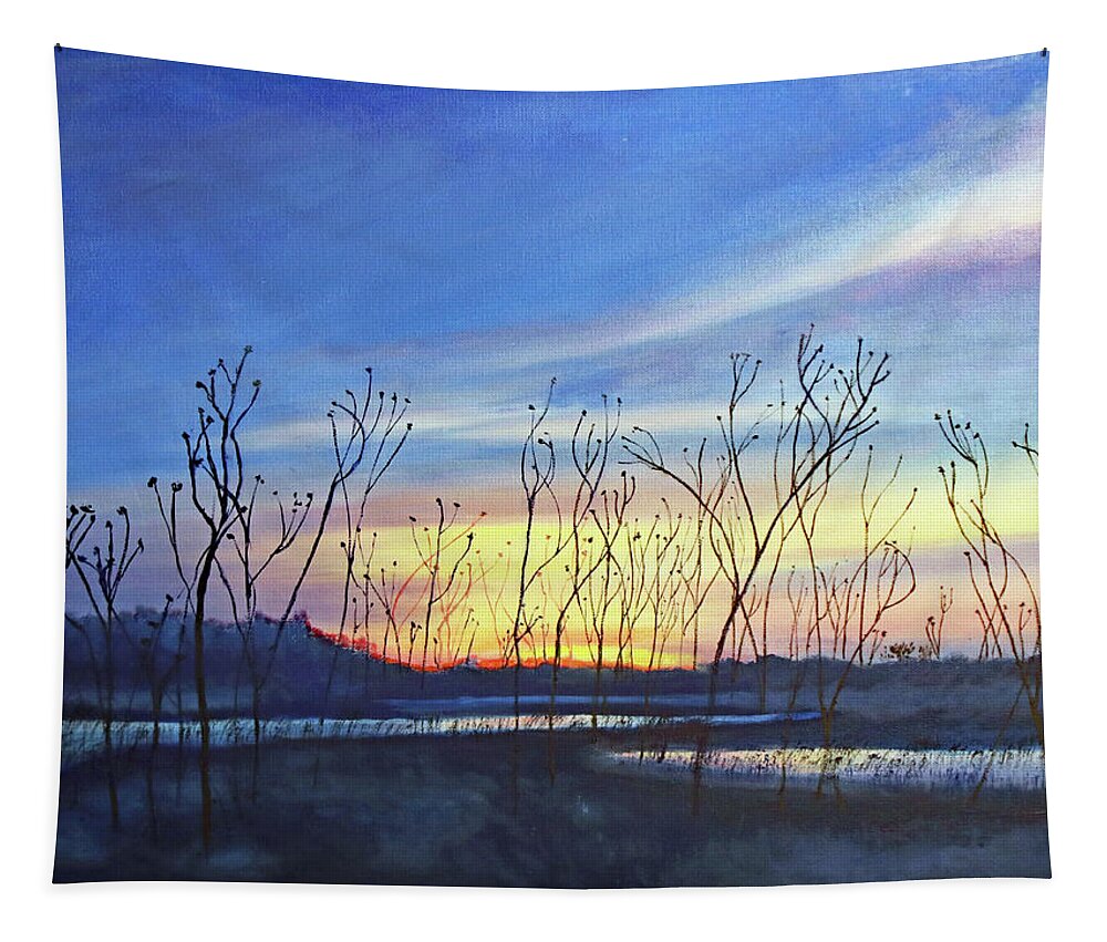 Landscape Tapestry featuring the painting Baker Wetlands II by Nadine Button