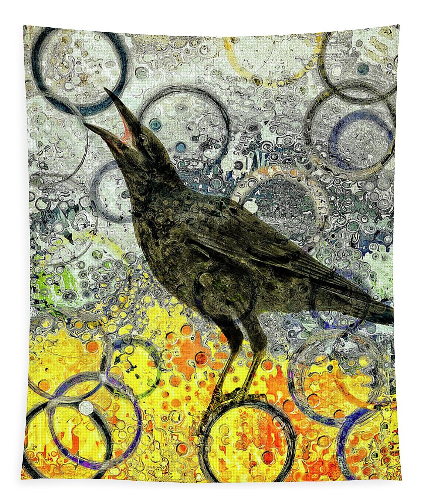 Raven Tapestry featuring the mixed media Balancing Act No. 2 by Sandra Selle Rodriguez