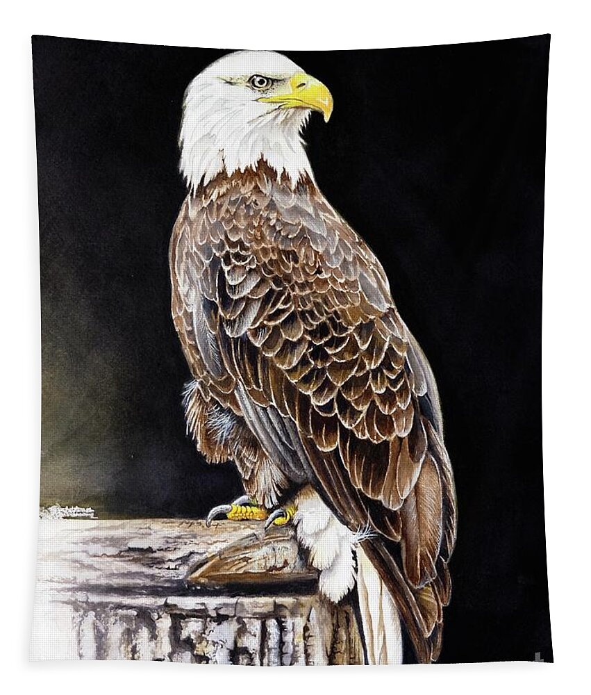 Bird Tapestry featuring the painting Bald Eagle by Jeanette Ferguson