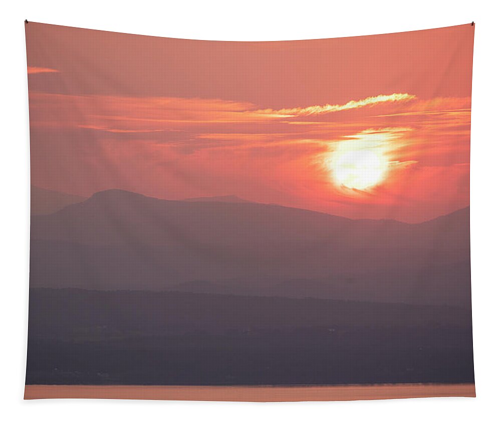 Phlio Tapestry featuring the photograph Ball of Fire over the Adirondacks from Mount Philo Charlotte Vermont by Toby McGuire