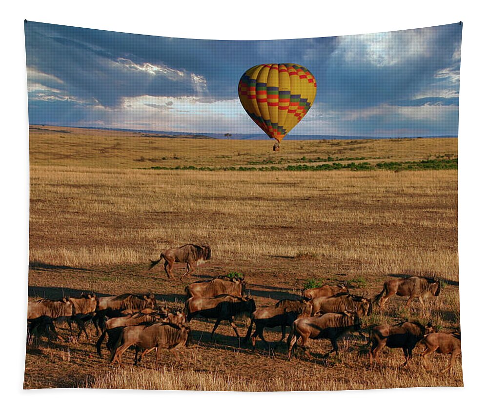 Hot Air Balloon Tapestry featuring the photograph Balloon Over The Great Migration by Gene Taylor