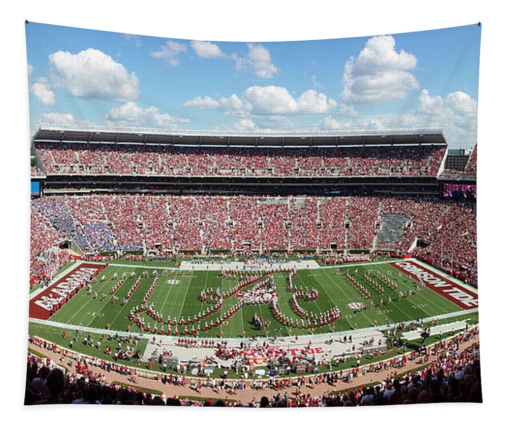 Gameday Tapestry featuring the photograph Bama Script A Panorama by Kenny Glover