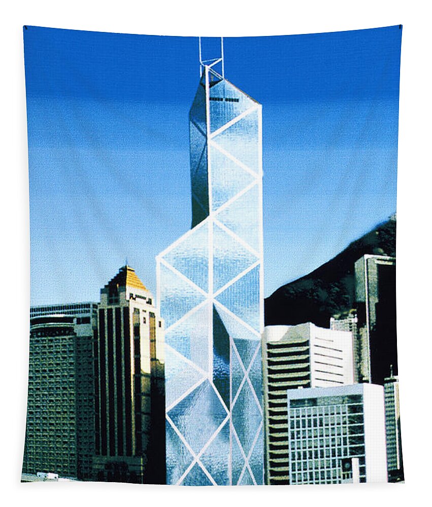 Yan Bingwu Tapestry featuring the painting Bank of China Tower in Hong Kong by Yan Bingwu