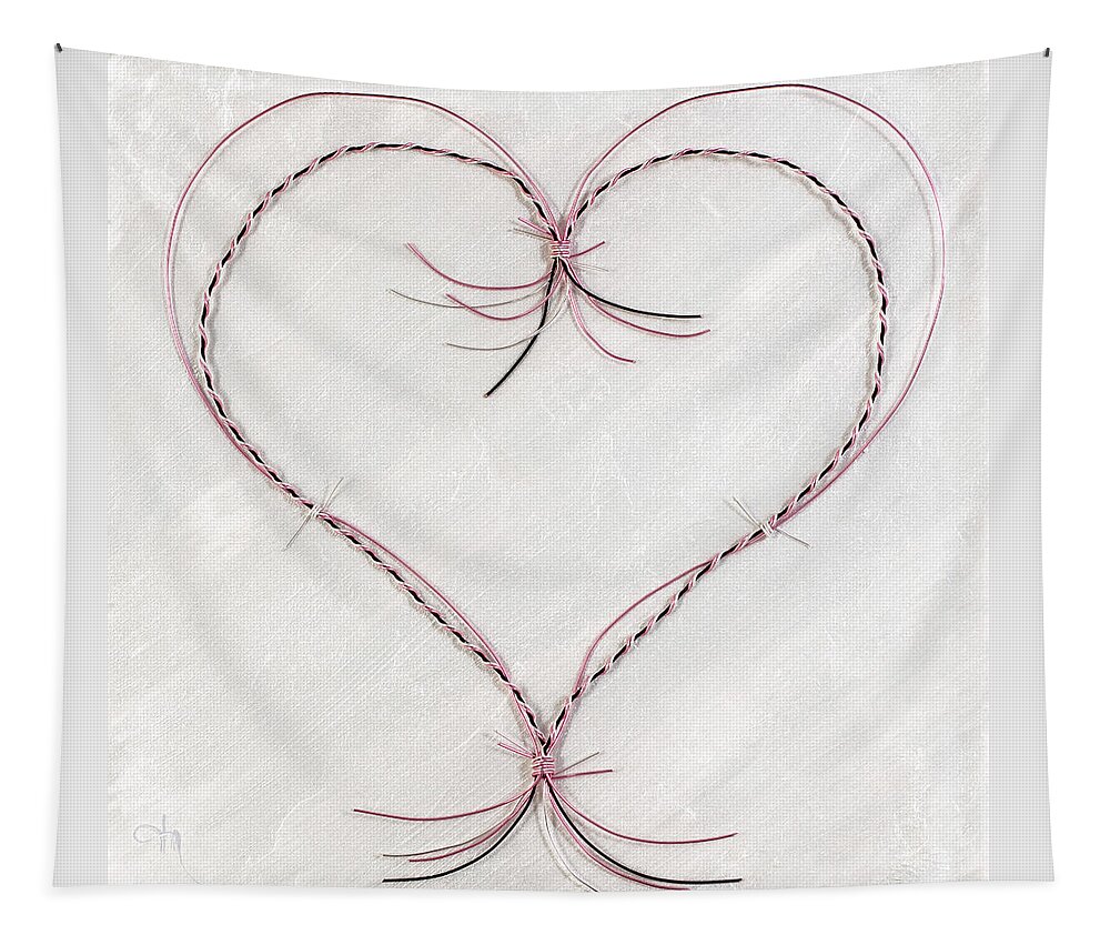 Heart Tapestry featuring the mixed media Barbed Heart-Pink on White by Tamara Nelson