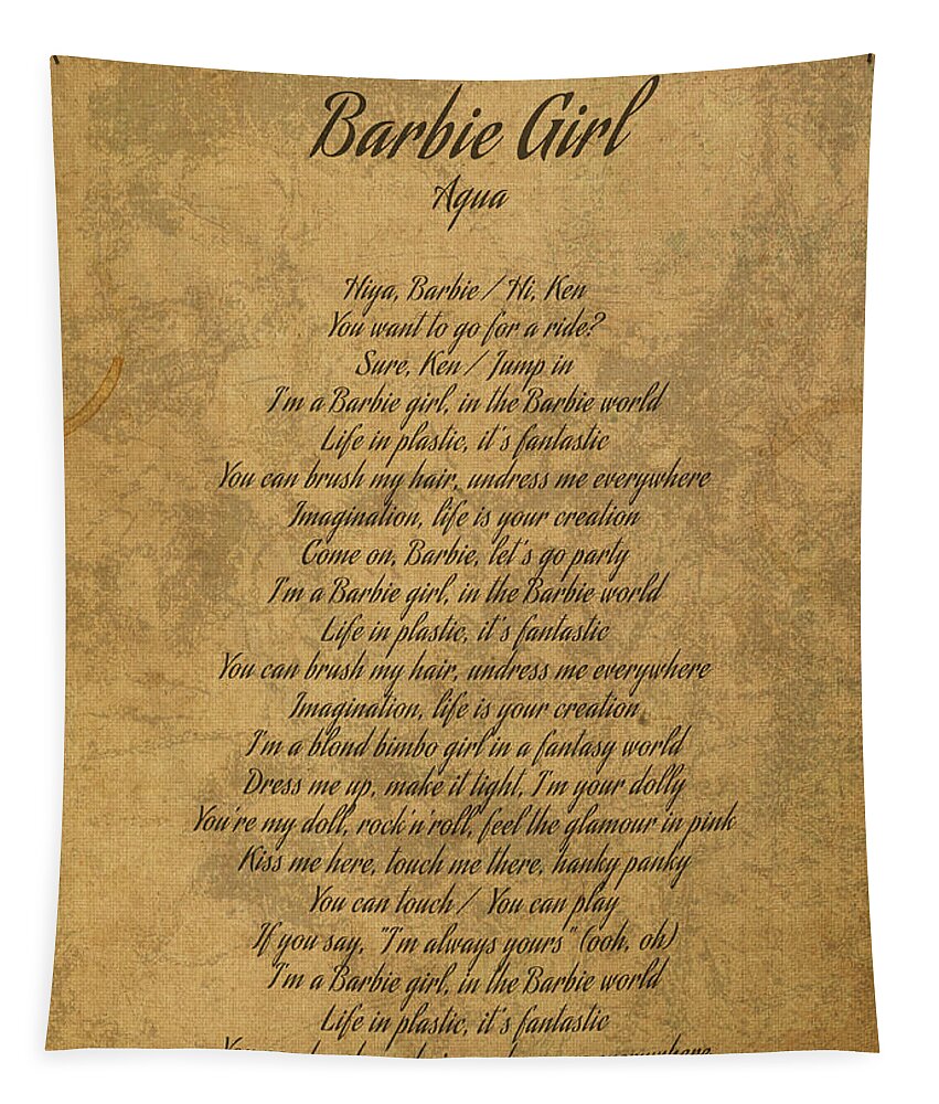 Barbie Girl by Aqua Vintage Song Lyrics on Parchment Tapestry by Design  Turnpike - Instaprints