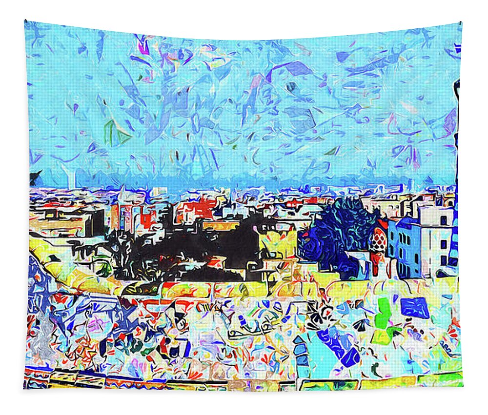 Barcelona Parc Guell Tapestry featuring the painting Barcelona, Parc Guell - 21 by AM FineArtPrints
