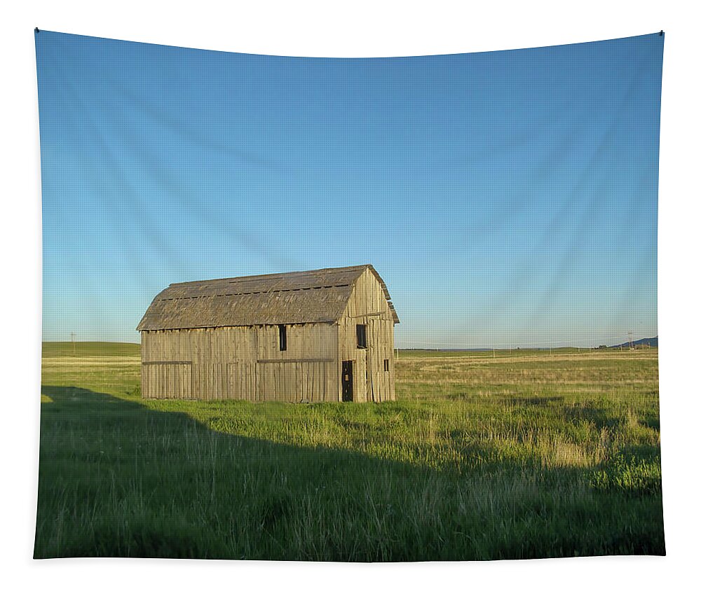 Barn Tapestry featuring the photograph Barn on the Prairie Wyoming by Cathy Anderson