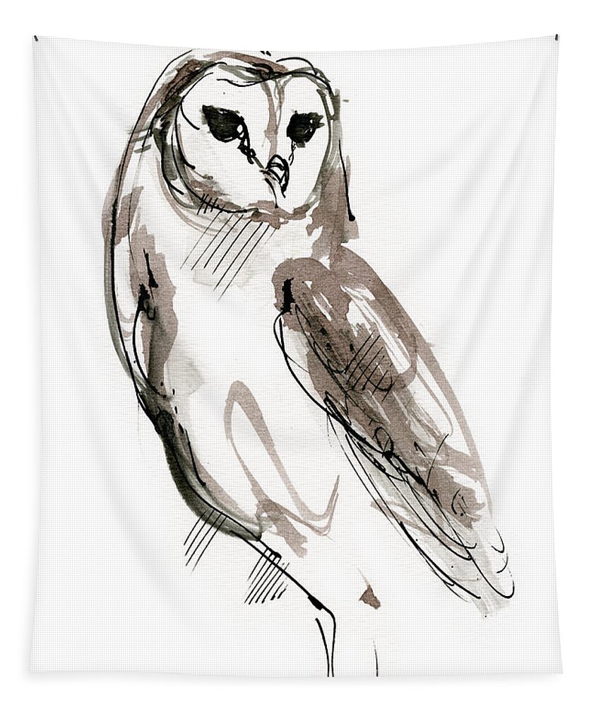 Owl Tapestry featuring the drawing Barn owl 2019 12 02 by Ang El