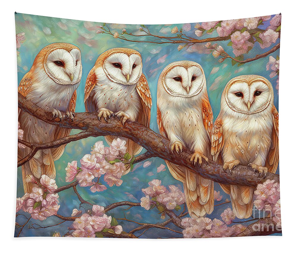 Barn Owls Tapestry featuring the painting Barn Owl Bliss by Tina LeCour